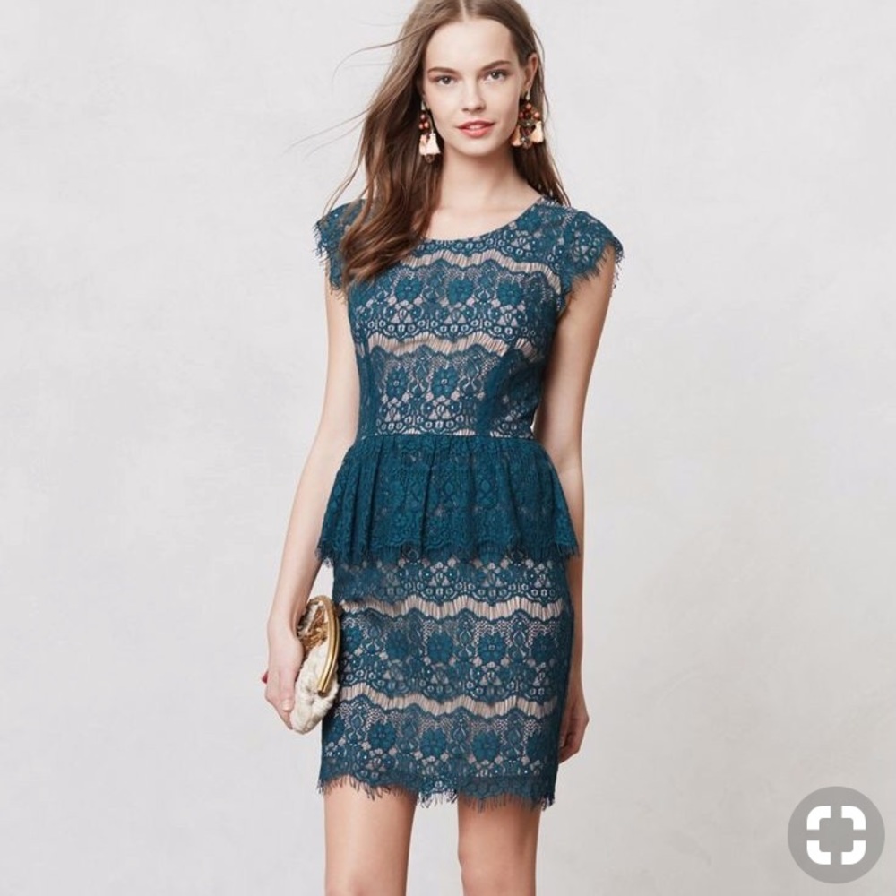 Anthropologie • Maeve Emerald Peplum Lace Dress